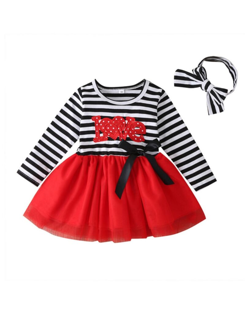 Wholesale 2 Pieces Kid Girl Stripe Love Heart Dress And