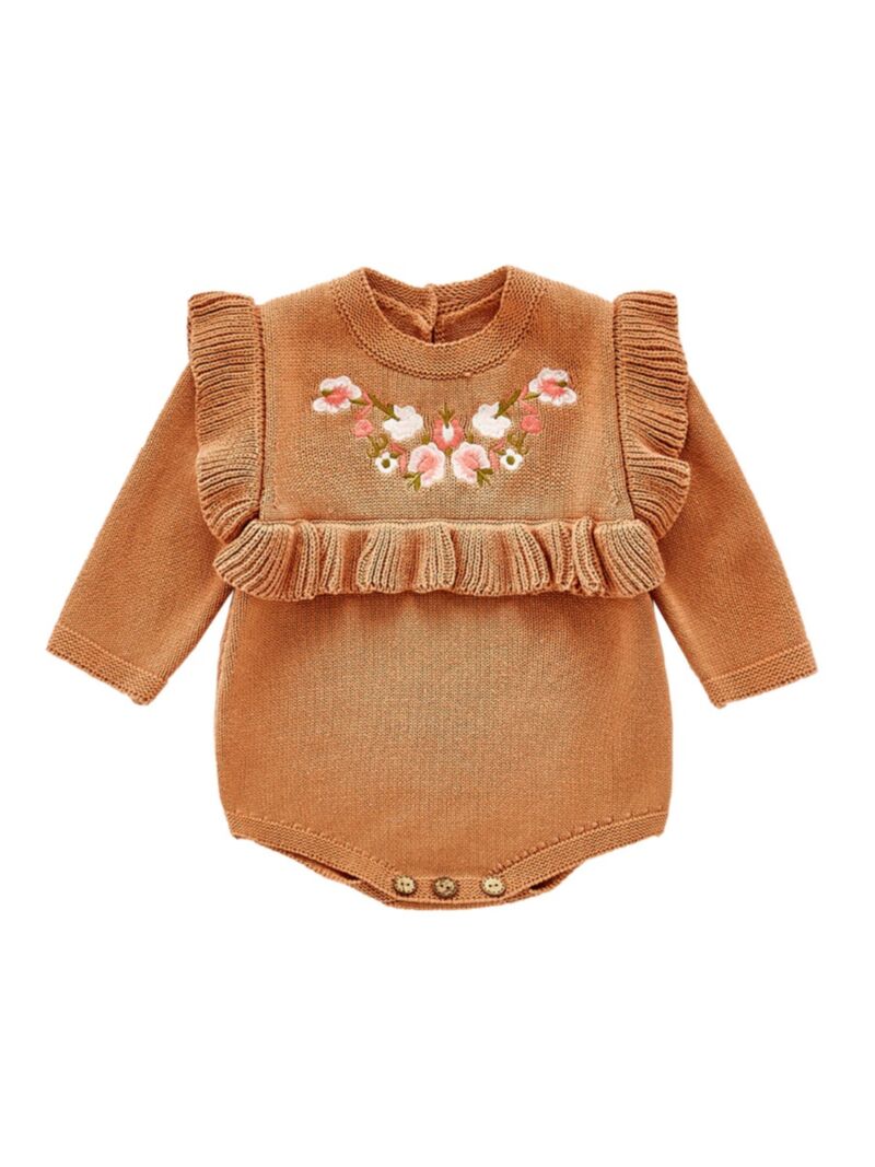 Wholesale Baby Girl Embroidered Flower Knitwear Bodysui