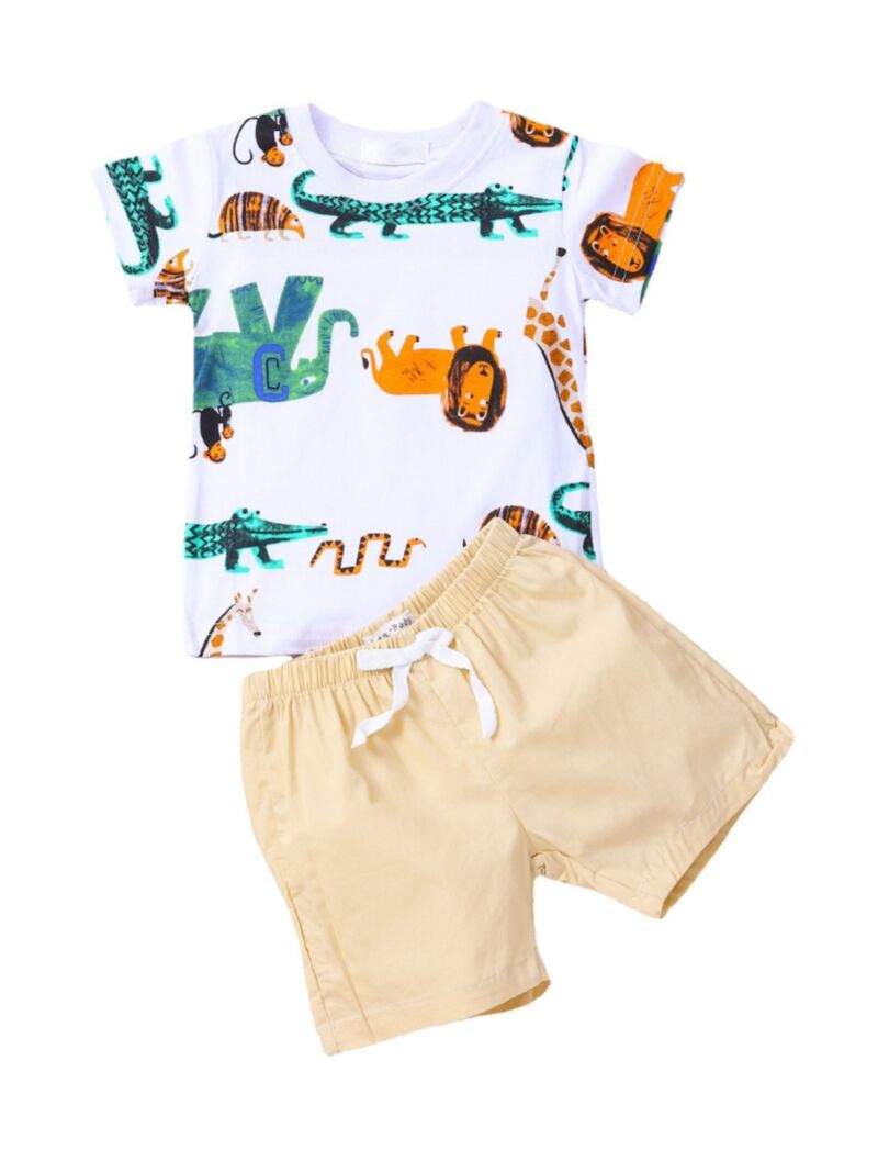 Wholesale 2 Pieces Baby Boy Animal Print Tshirt With S