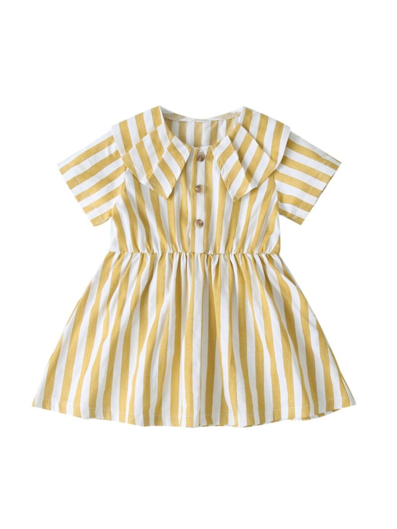 Wholesale Baby Girl Ruffle Collar Button Striped Dress