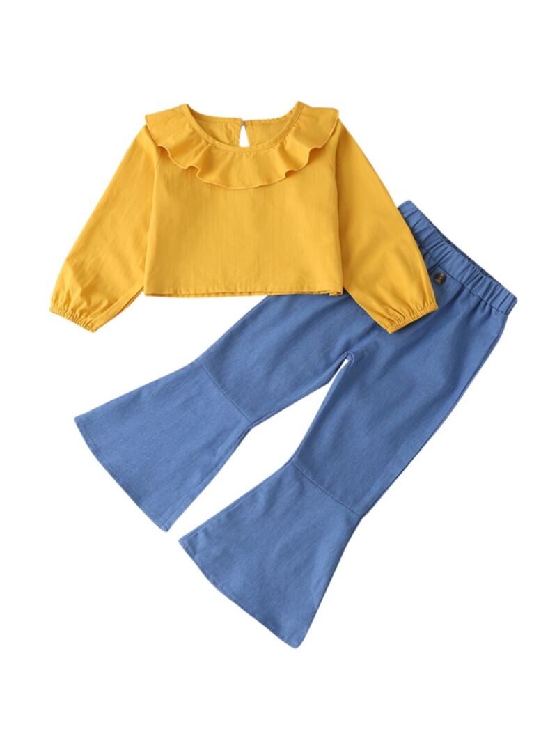 Wholesale 2 Pieces Kid Girl Ruffle Collar Blouse With B