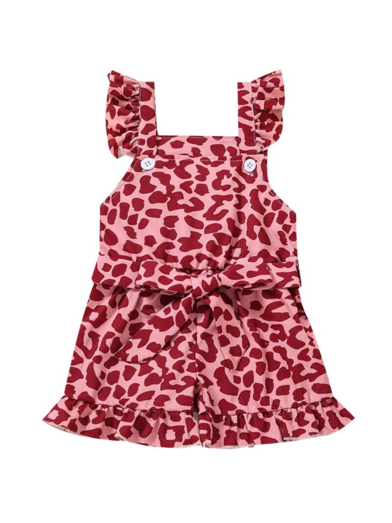 Wholesale Baby Girl Leopard Print Belted Strap Romper 2