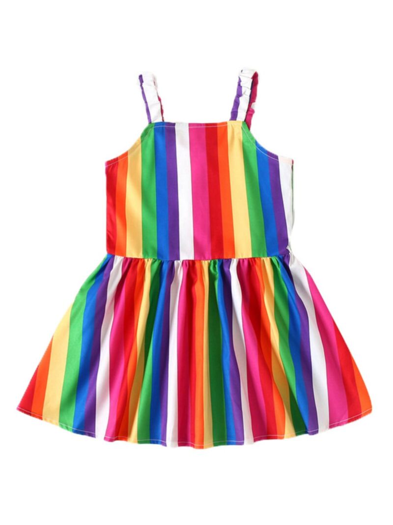 Wholesale Kid Girl Rainbow Stripe Suspender Dress 21020