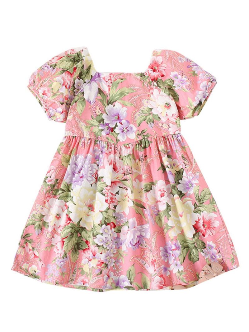 Wholesale Kid Girl Squre Neck Flower Dress 210205888