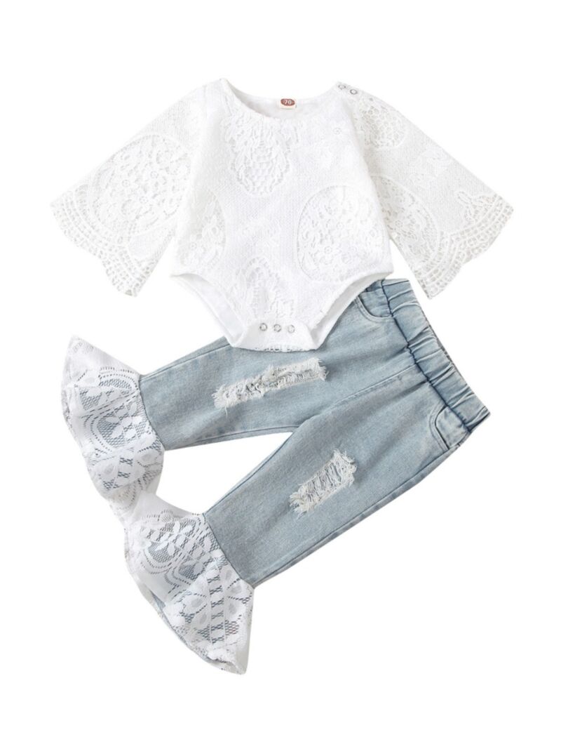 Wholesale 2Piece Baby Girl Lace Bodysuit And Ripped Be