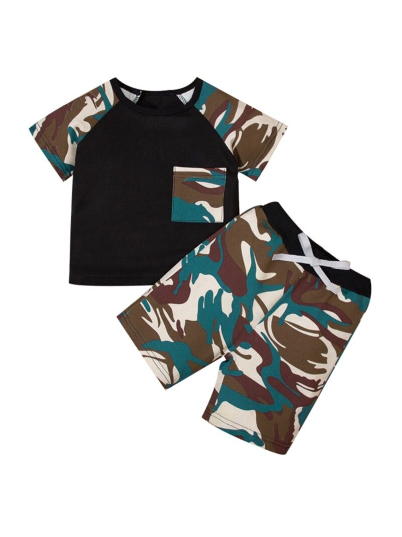 Wholesale Two Pieces Baby Boy Camo Set Top And Shorts 2