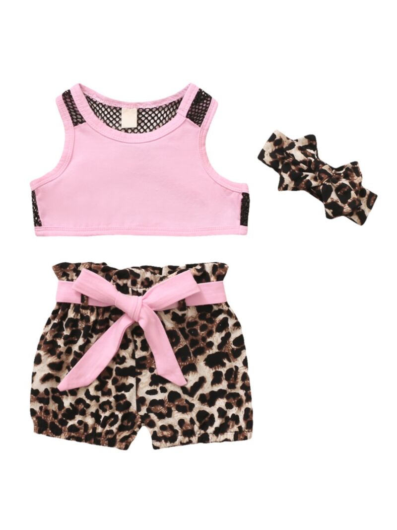 Wholesale 3Piece Little Girl Leopard Print Set Mesh Ra
