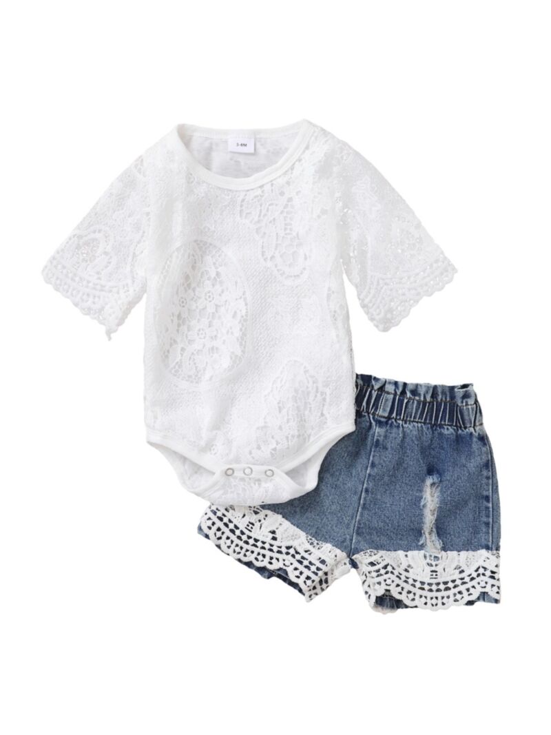 Wholesale Two Pieces Infant Girl Lace Bodysuit And Dist