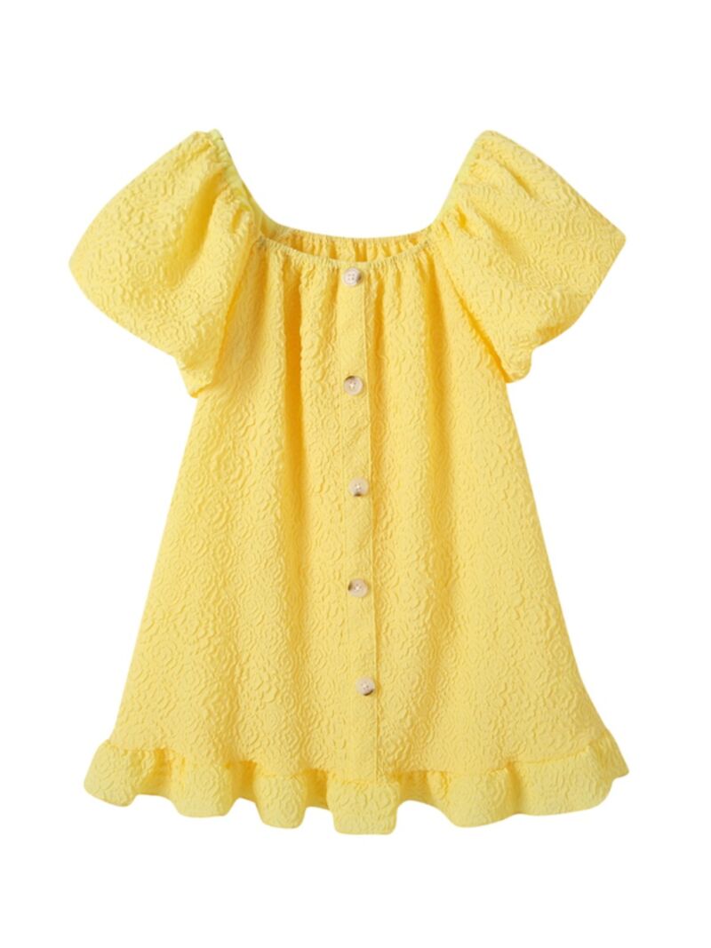 Wholesale Kid Girl Puff Sleeve Single Button Ruffle Hem