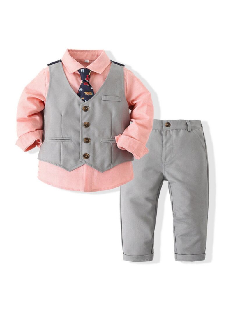 Wholesale 3 Pieces Toddler Boy Gentleman Outfit Shirt V