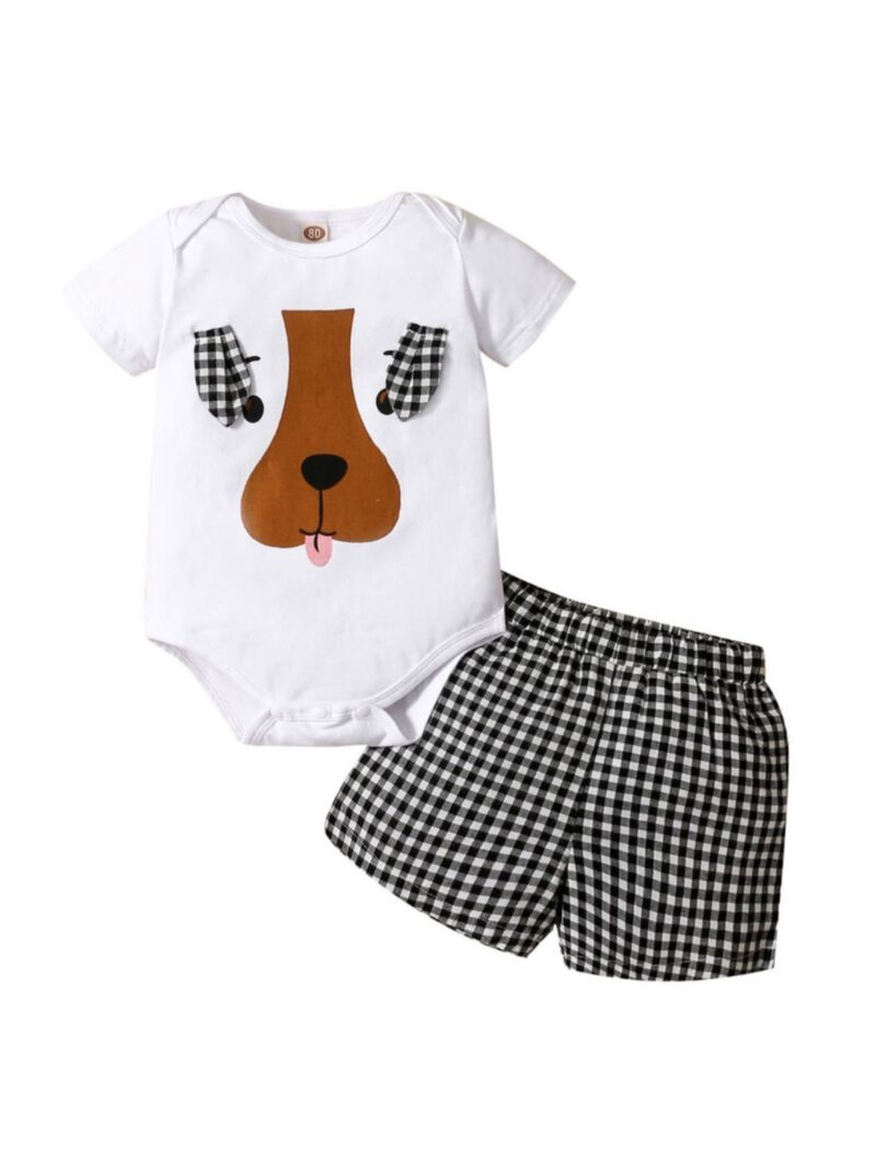 Wholesale Two Pieces Baby Girl Dog Check Pattern Set Bo