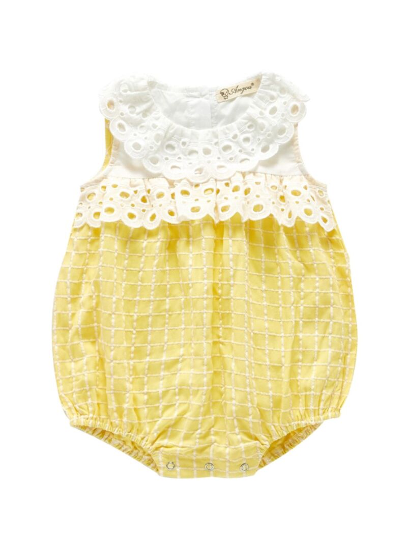 Wholesale Baby Girl Eyelet Doll Collar Check Tank Bodys