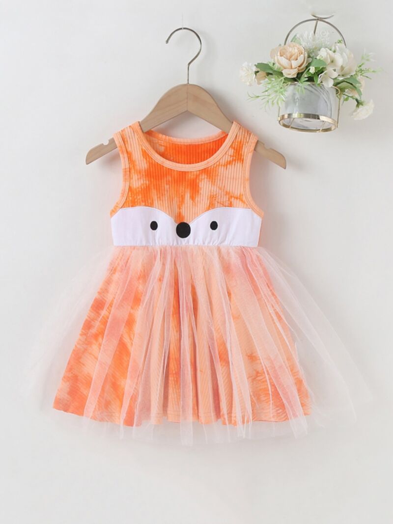 Wholesale Squirrel Tie Dye Mesh Baby Girl Tank Dress 21