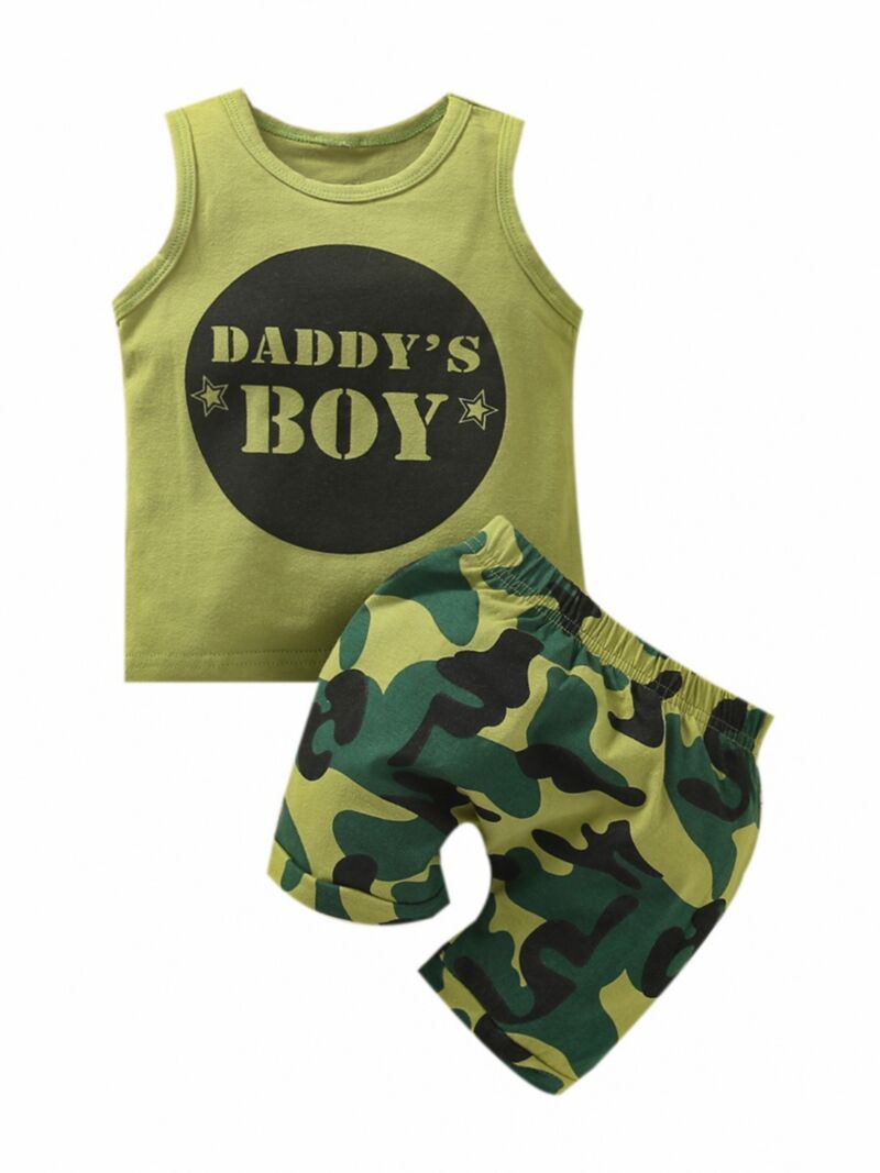 Wholesale Two Pieces Daddy's Boy Camo Baby Boy Sets Tan
