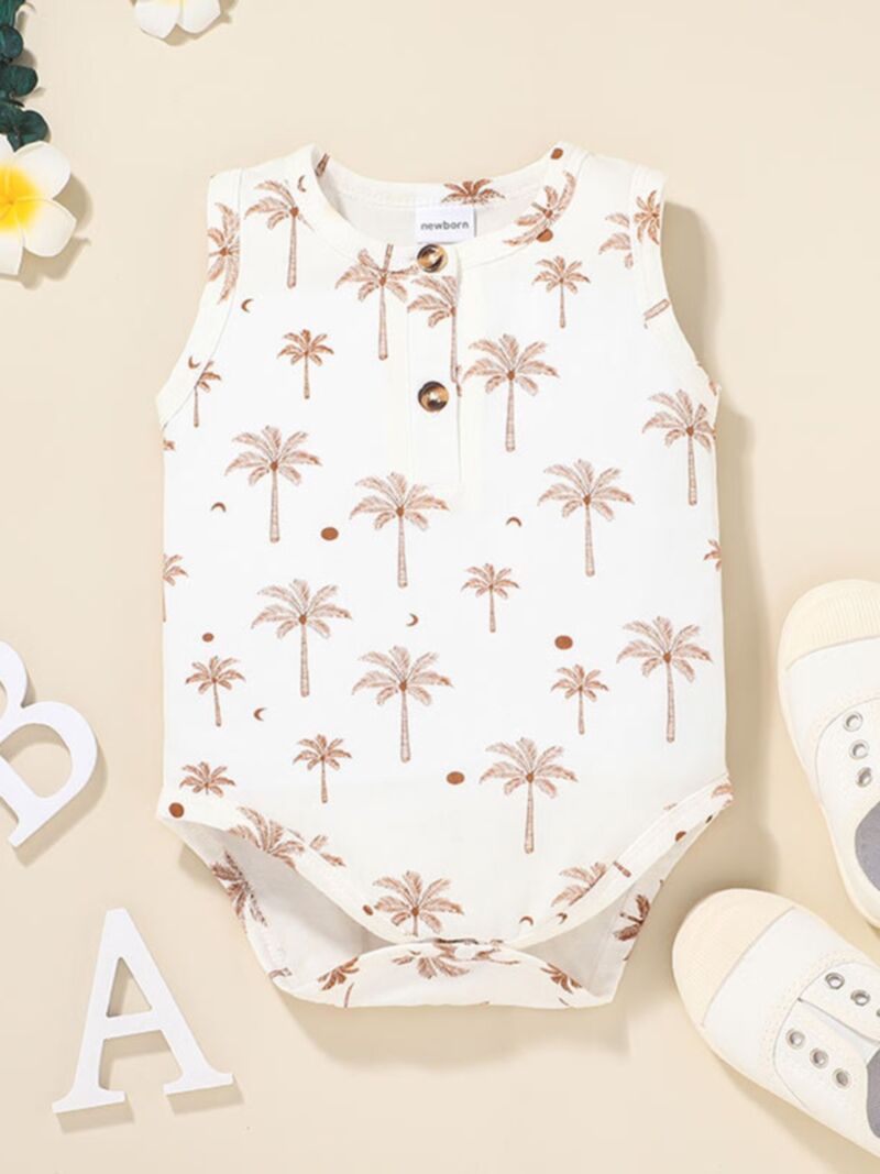 Wholesale Newborn Leaves Print Tank Bodysuit Wholesale