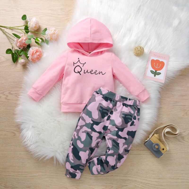 Wholesale Baby Girl Queen Print Hoodie And Camouflage T