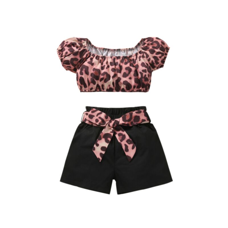 Wholesale Baby Girl Leopard Print Puff Sleeve Crop Top