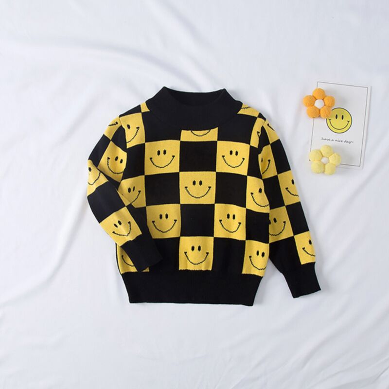 Wholesale Kid Boy Checkerboard Smiley Print Sweaters KT