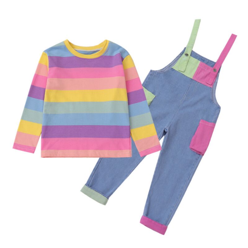 Wholesale 313Y Big Girls Clothing Sets Rainbow Hit Col