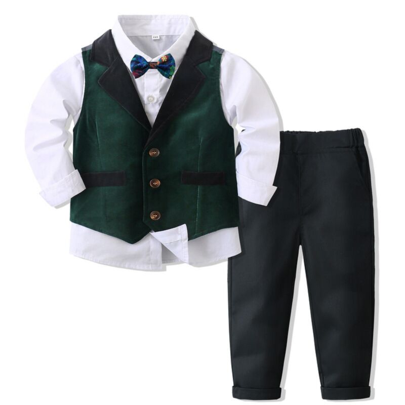 Wholesale 9M5Y Toddler Boys Green Suit Sets Vest & Shi