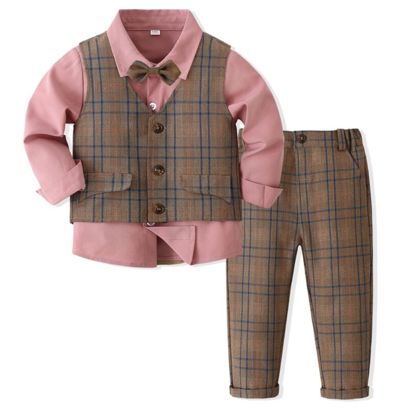 Wholesale 9M5Y Toddler Boys Suit Sets Plaid Vest & Shi