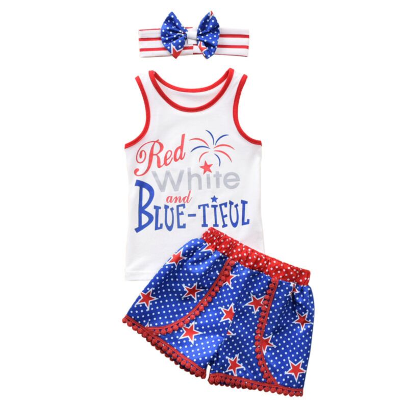 Wholesale Toddler Girl Short Sets Striped Stars Flag In